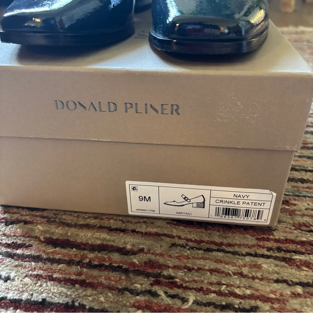 Donald Pliner Mary Jane Pump in Navy Crinkle Patent Leather - Picture 4 of 4